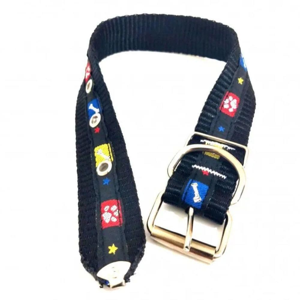 Coleira Nylon Cachorro Nicapet Cor Preta Nº 4 Pata Osso 25Mm