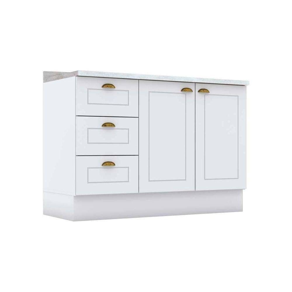 Módulo Cozinha Americana Balcão Para Pia Com Tampo Com 2 Portas E 3 Gavetas 120cm Branco2 Aéreos + 1 Balcão + 1 Complemento