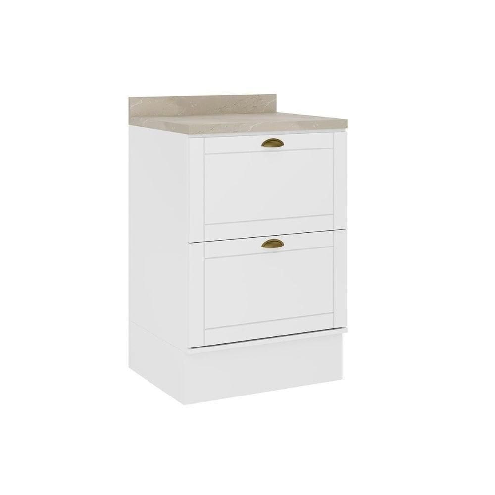 Gabinete De Cozinha Modulado Balcão Com Tampo Bella 2610 Com 2 Gavetas 60cm Branco