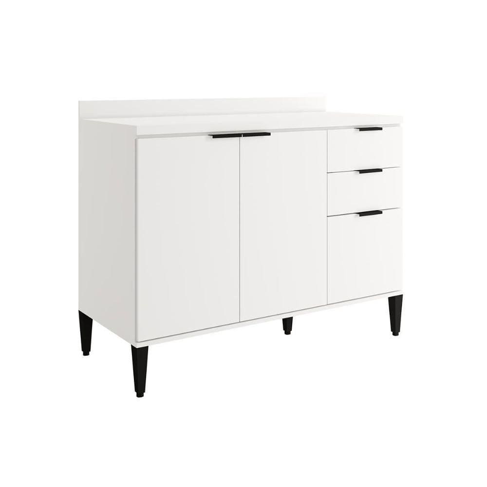Gabinete De Cozinha Modulado Balcão Alpha 2506 3 Portas E 2 Gavetas Com Tampo 120cm Branco