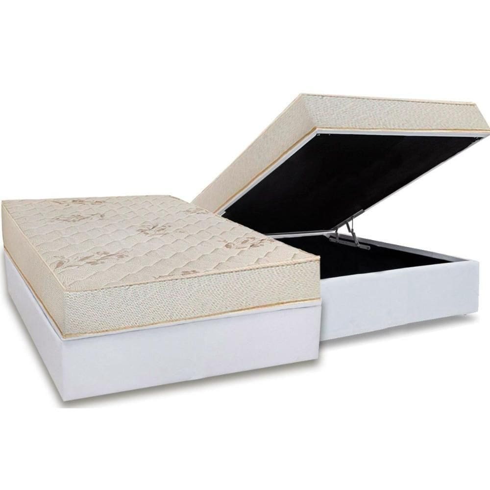 Conjunto Box Baú Casal: Colchão Espuma Luckspuma D45 Gran Luck Floral Pró Saúde + Base Crc Courano White (138x188)
