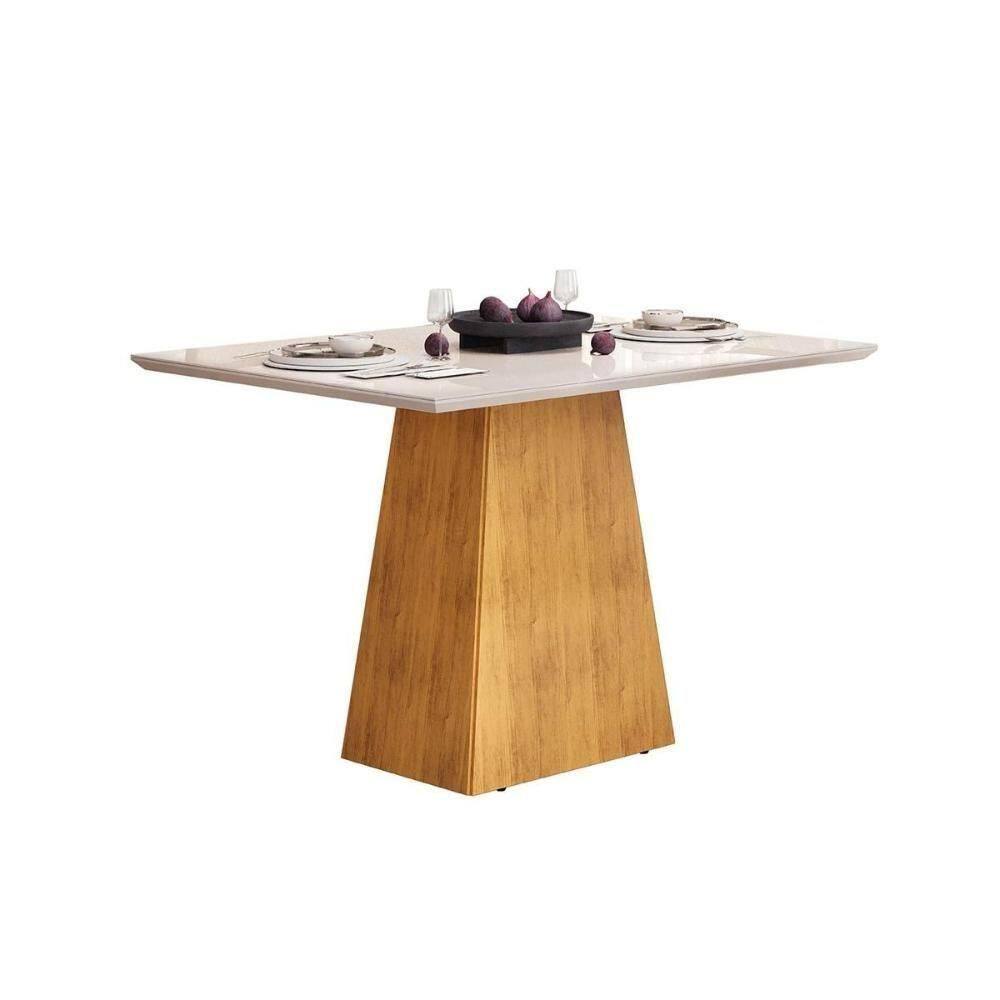 Mesa Para Cozinha Dulce Com Tampo Madeirado Vidro Reto 120x90cm Cedro Off White Dj Móveis