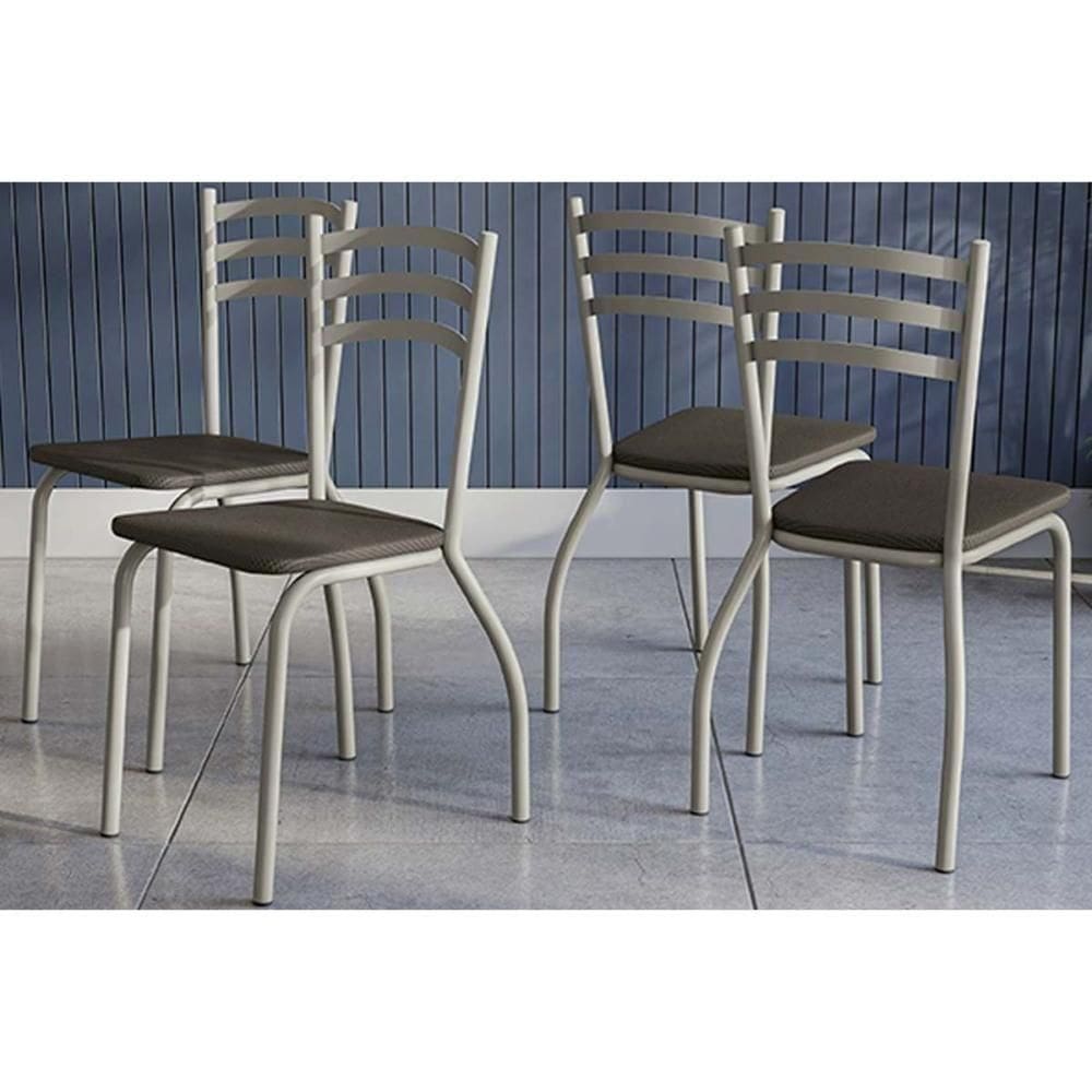 Kit 4 Cadeiras De Cozinha Portugal 4c007nk Aço 4 Uni Niquel Courano Marrom
