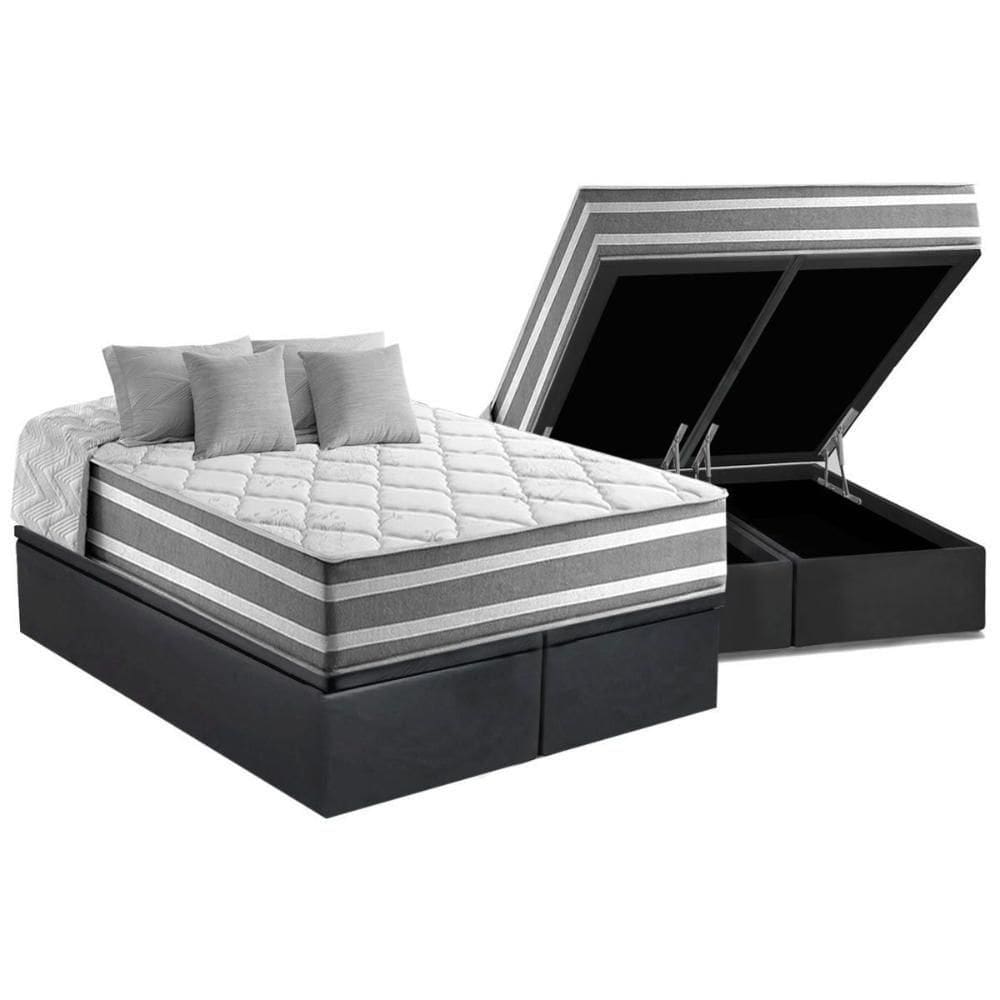 Cama Box Baú King: Colchão Molas Ensacadas Superlastic Duo Sono + Base Crc Suede Gray (193x203)