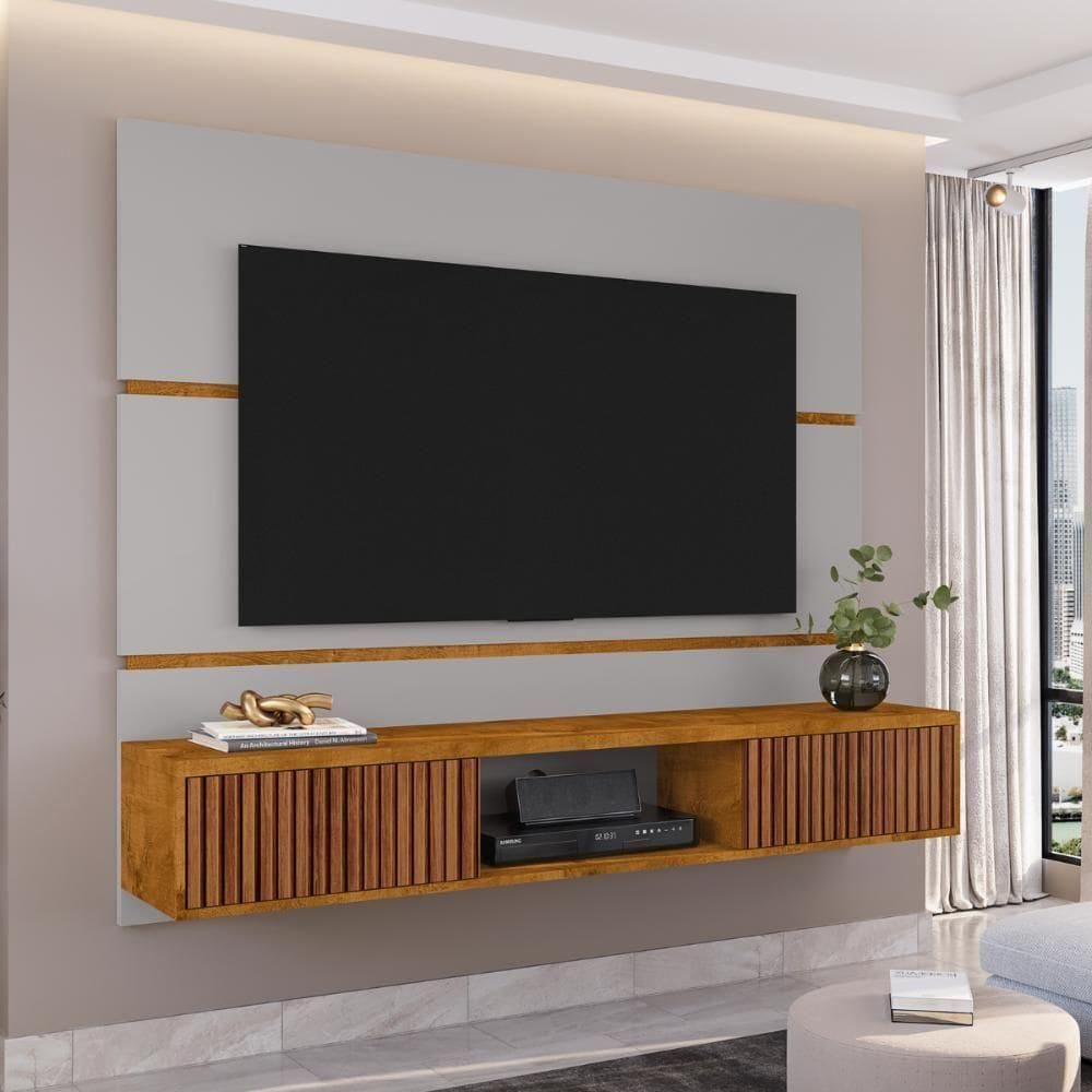 Painel Jaspe Para Tv 65 Polegadas Off White Nature Ripado