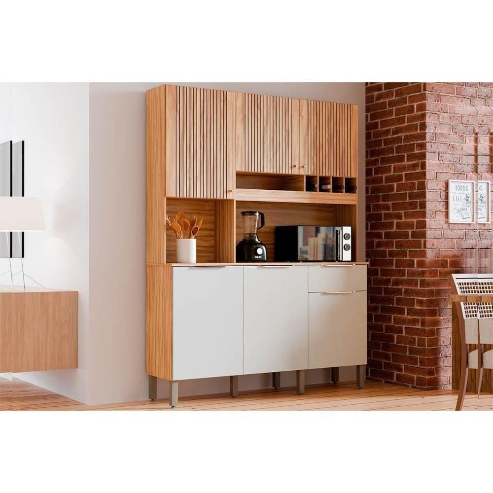 Cozinha Compacta Kit Moscato Com 6 Portas E 1 Gaveta 197x151cm Amendoa Branco Ronipa