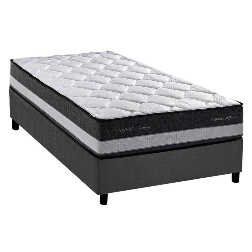 Cama Box Solteiro: Colchão Molas Bonnel Herval Maxspring Minsque C1625 + Base Crc Suede Gray (88x188x27)