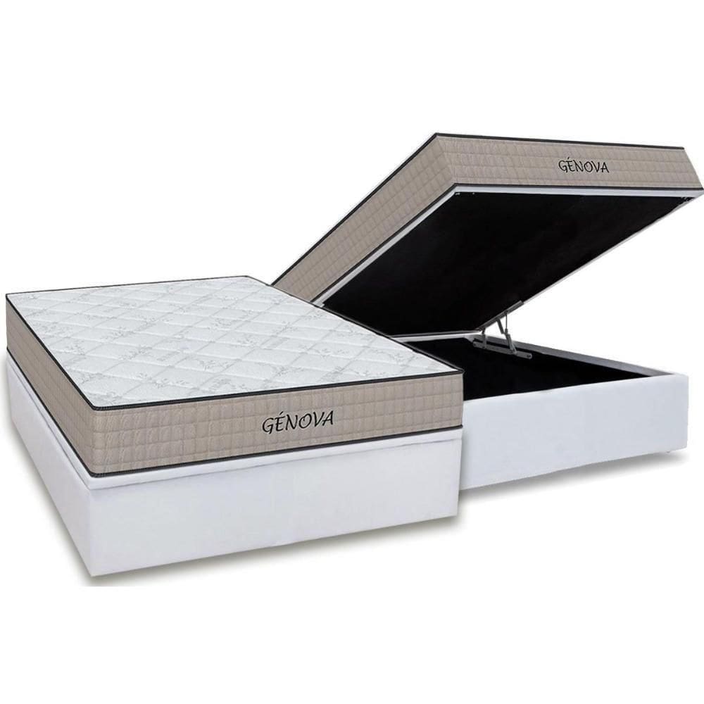 Cama Box Baú Casal: Colchão Espuma D45 Ortho Genova + Base Crc Courano White (138x188)