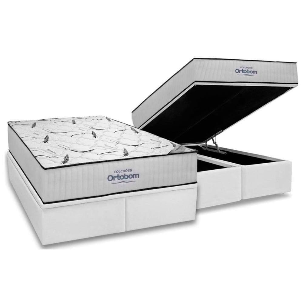 Cama Box Baú King: Colchão Espuma D45 Ortobom Highfoam + Base Crc Courano White (186x198)