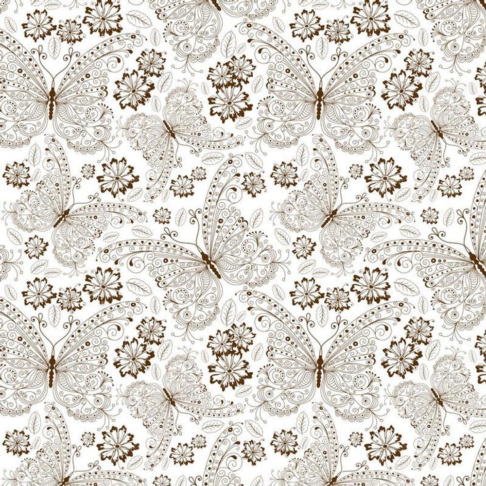 Papel Parede Branco Desenho Borboletas Adesivo Quarto Sala