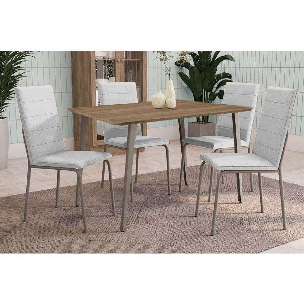 Conjunto Mesa De Cozinha Iguaçu Com Tampo De Madeira 90cm E 4 Cadeiras Amsterdã Niquel Branco 106 Kappesberg