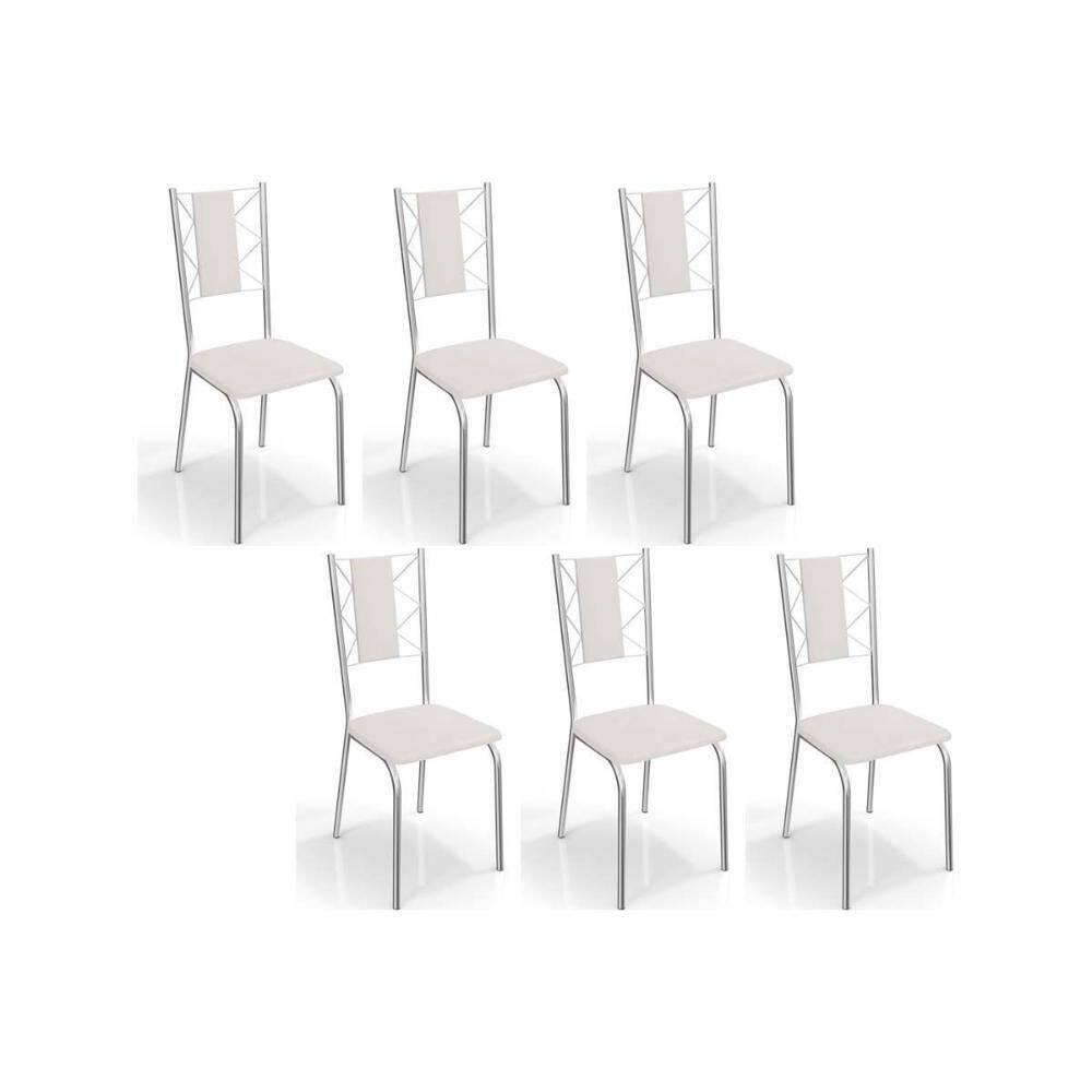 Kit 6 Cadeiras Sala Jantar Lisboa C076 6 Un Cromada Branco 106