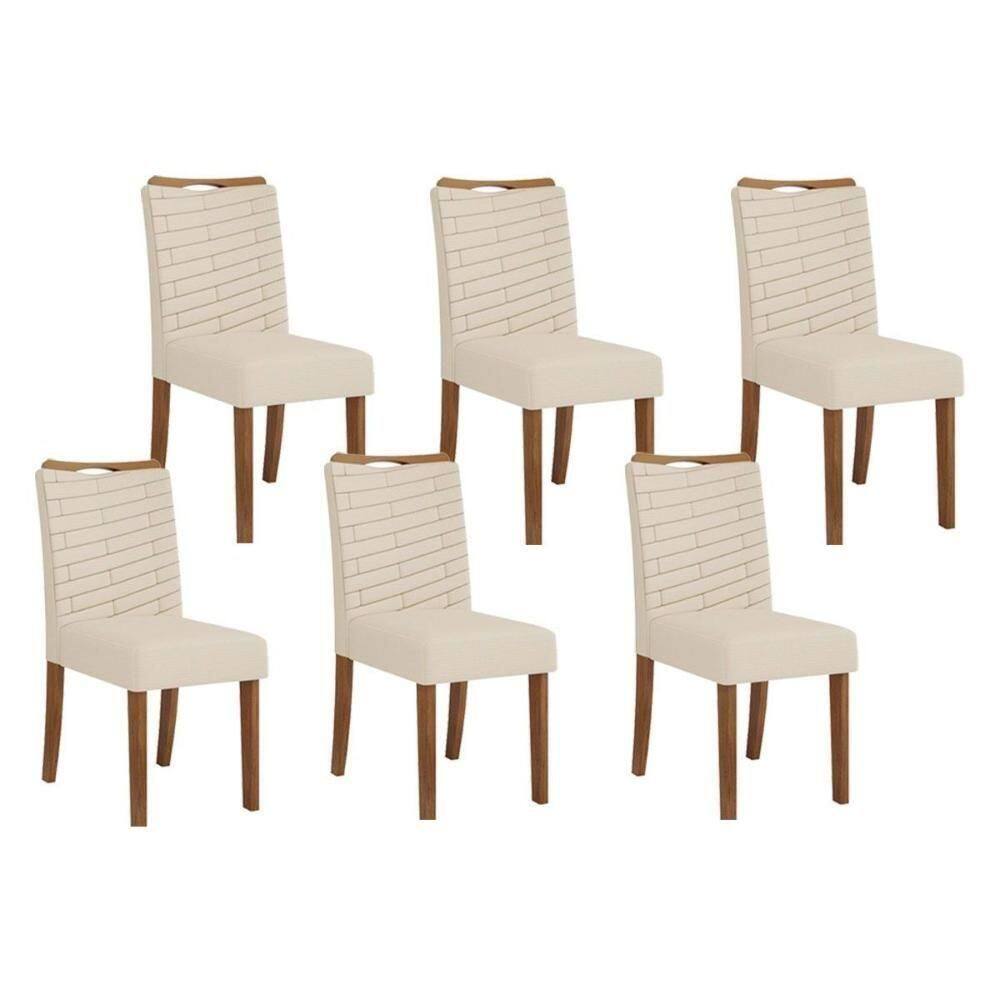 Kit 6 Cadeiras Sala Jantar Julia 6 Un Freijo Linho Neve
