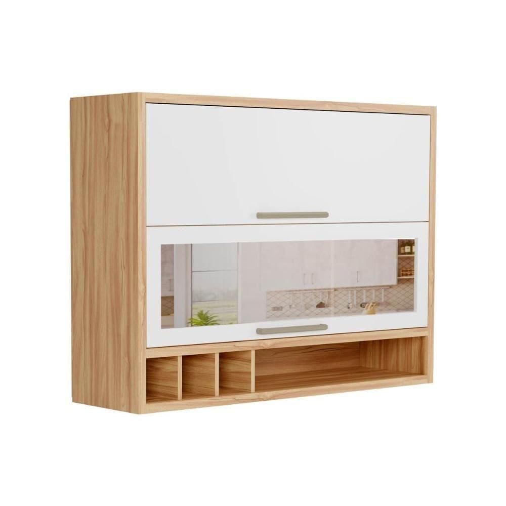 Módulo Cozinha Ronipa Syrah Armário Adega Com 2 Portas 1 Com Vidro Reflecta 120cm Amendoa Branco Ronipa