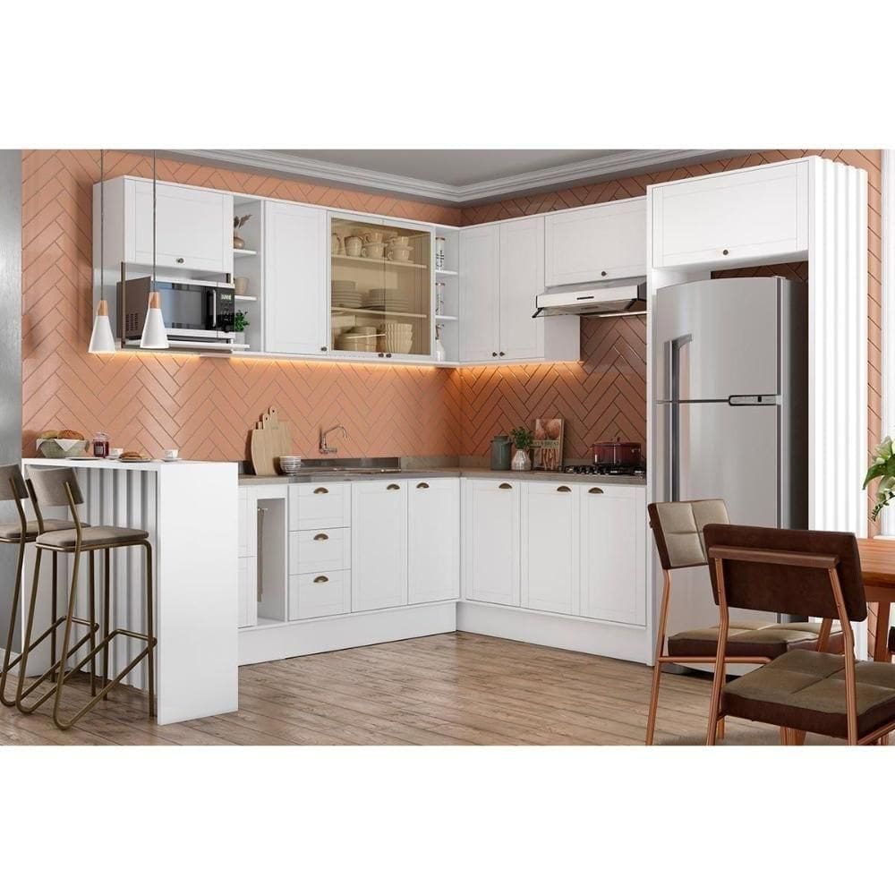 Cozinha Modulada Completa Bella 15 Peças 5aéreos+5balcões+1ilha+4complementos C15p58 Branco