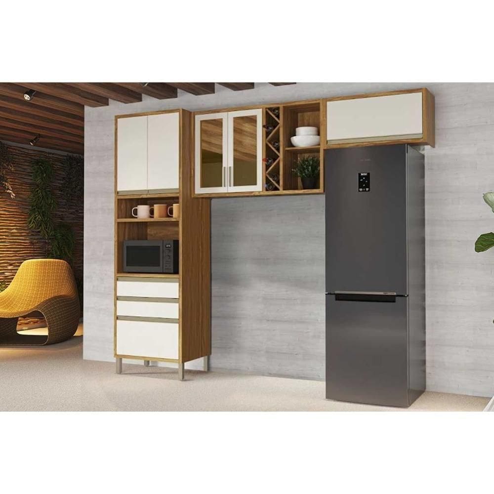 Kit Cozinha Modulada 3 Peças Tempranillo 2aéreos+ 1 Paneleiro C3p82 Amendoa Off White Ronipa