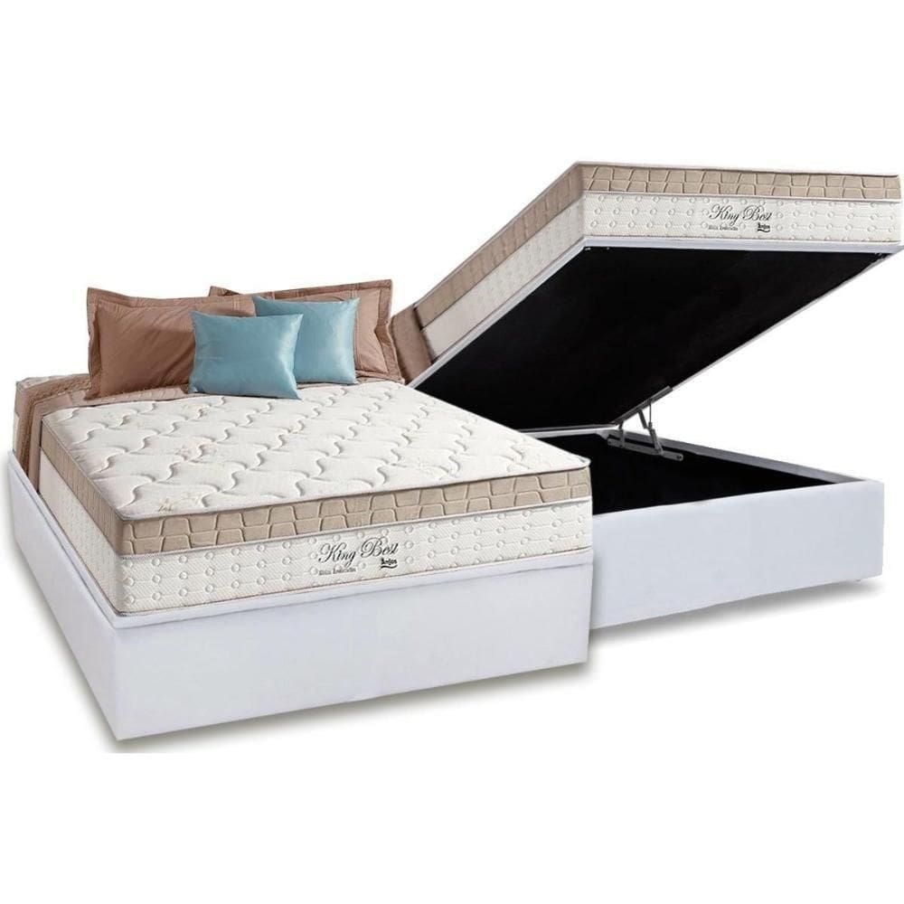 Cama Box Baú Casal: Colchão Molas Ensacadas Superlastic King Best + Base Crc Courano White (138x188)