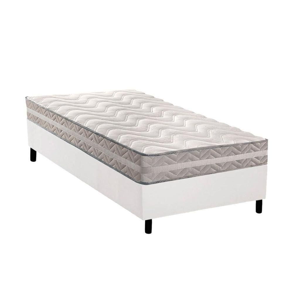 Cama Box Solteiro: Colchão Ortopédico Paropas D28 - Master Ag80 Prata Double Face 17 + Base Crc Courano White (88x188)