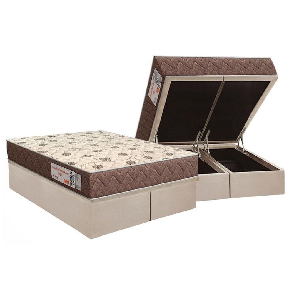 Conjunto Box Baú Queen: Colchão Espuma Ortho D28 Comfortpedic + Base Crc Suede Clean (158x198)