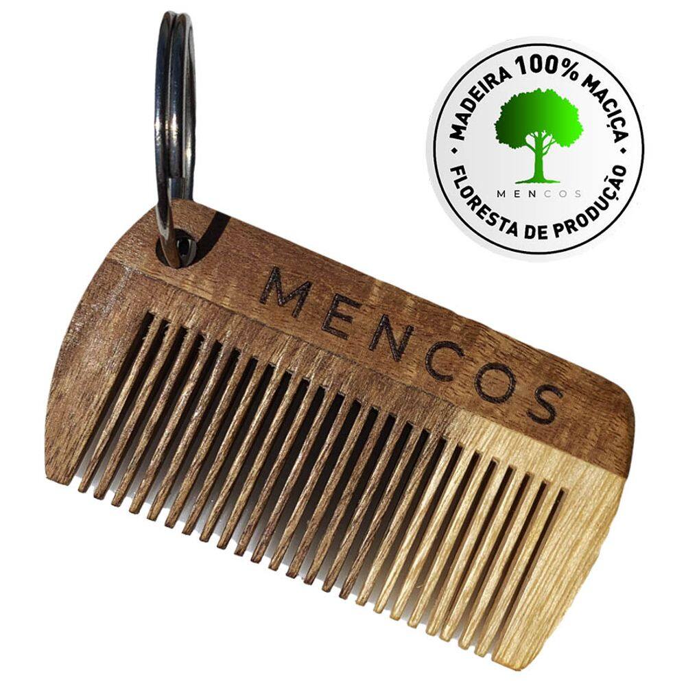 Pente para Barba de Madeira Maciça Chaveiro com Dentes Estreitos - Lixado e Polido Mencos