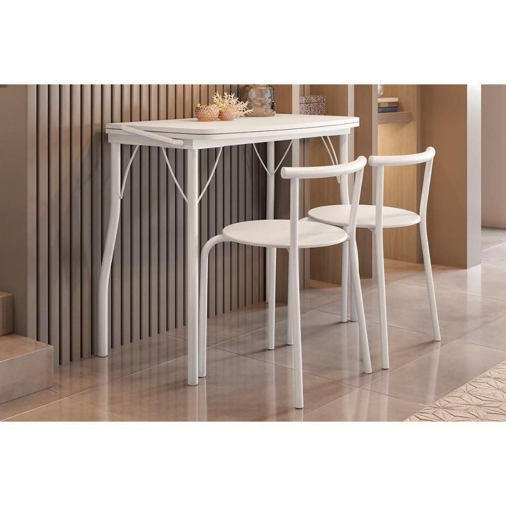 Conjunto Mesa De Cozinha Multiuso Dobrável E 2 Banquetas 105 Branco Courano Branco Carraro