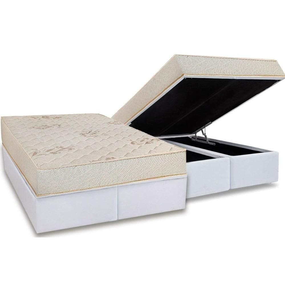 Conjunto Box Baú Queen: Colchão Espuma Luckspuma D45 Gran Luck Floral Pró Saúde + Base Crc Courano White (158x198)