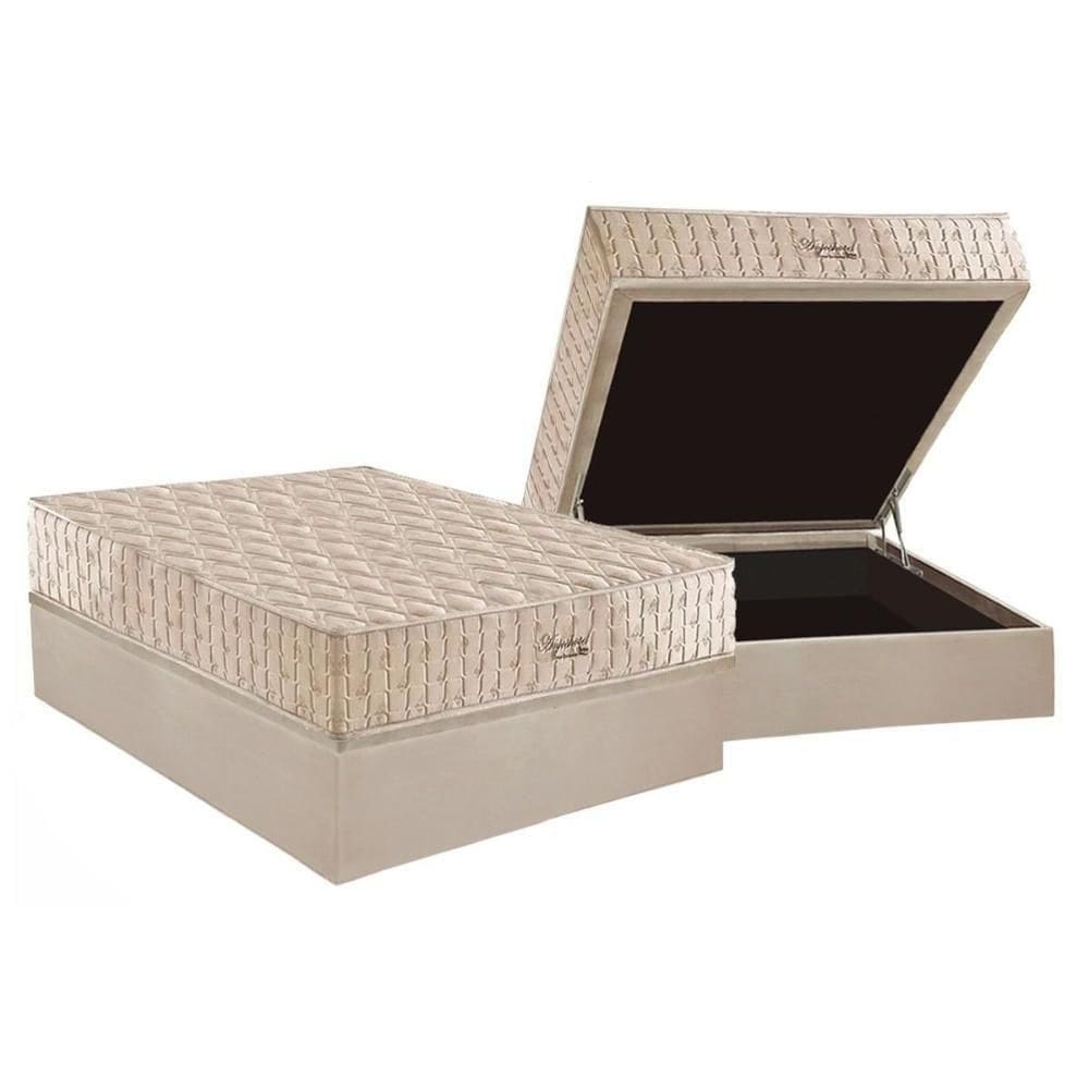 Cama Box Baú Casal: Colchão Molas Ensacadas Superlastic Anjos Hotel + Base Crc Suede Clean (138x188)