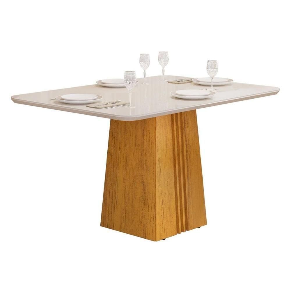 Mesa Para Cozinha Italia Com Tampo Madeirado Com Vidro 120x90cm Cedro Off White Dj Móveis
