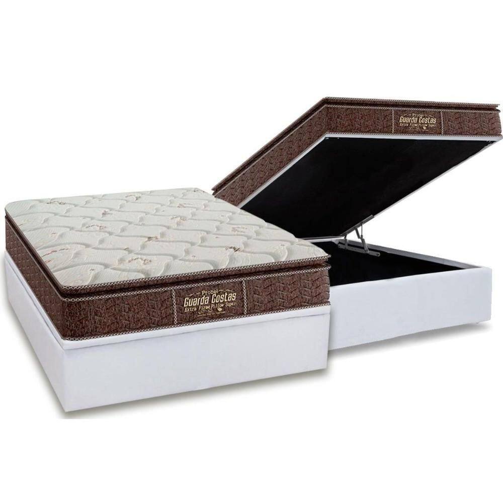 Cama Box Baú Casal: Colchão Anatômico Probel Guarda Costas Extra Firme + Base Crc Courano White (138x188)