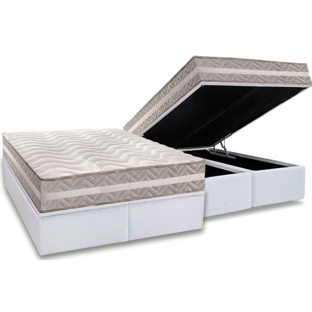 Conjunto Box Baú King: Colchão Espuma Paropas D33 D45- Pro Sono Double Face Prata + Base Crc Courano White (193x203)
