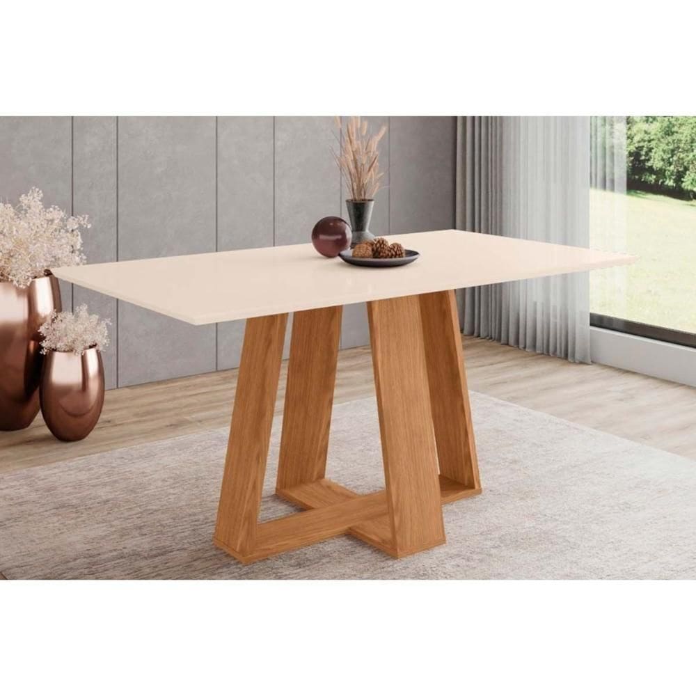 Mesa Para Cozinha Lins Sc94 Com Tampo Madeirado Reto Sem Vidro 160x90cm Nature Off White Henn