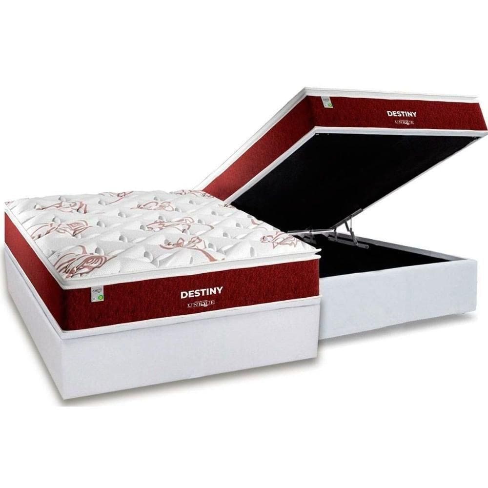 Cama Box Baú Casal: Colchão Molas Bonnel Plumatex Superlastic Destiny + Base Crc Courano White (138x188)
