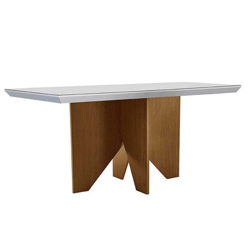 Mesa Para Cozinha Nevada Com Tampo 120x80cm Madeirado Vidro Canto Curvo Imbuia Off White Rufato