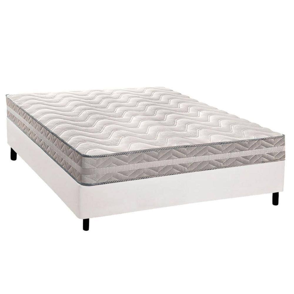 Cama Box Casal: Colchão Ortopédico Paropas D28 - Master Ag80 Prata Double Face 17 + Base Crc Courano White (138x188)