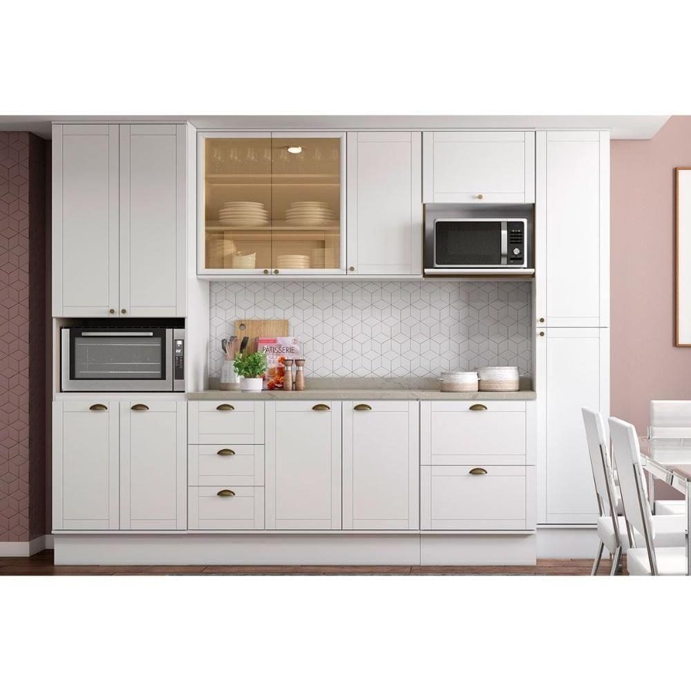 Cozinha Completa 6 Peças Bella 2 Aéreos 2 Balcões 2 Paneleiros C6p55 Branco