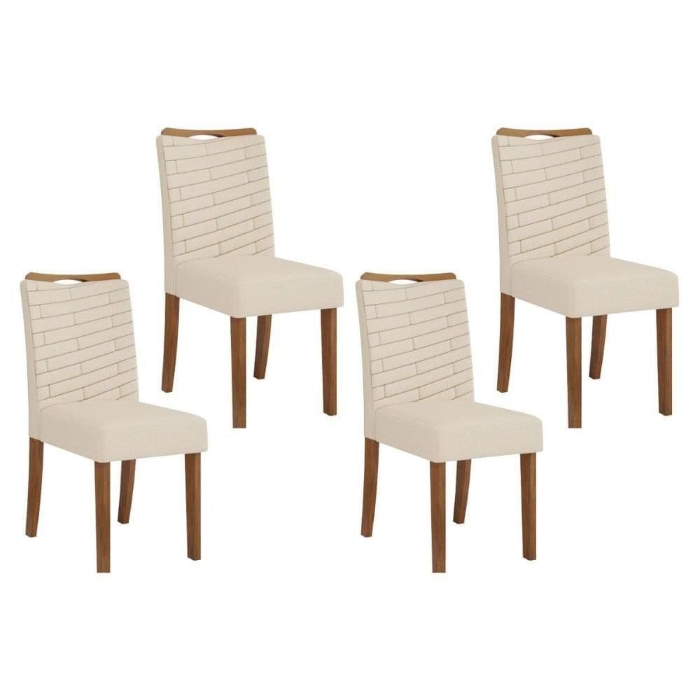 Cadeira De Cozinha Julia Kit 4 Un Freijó Linho Neve