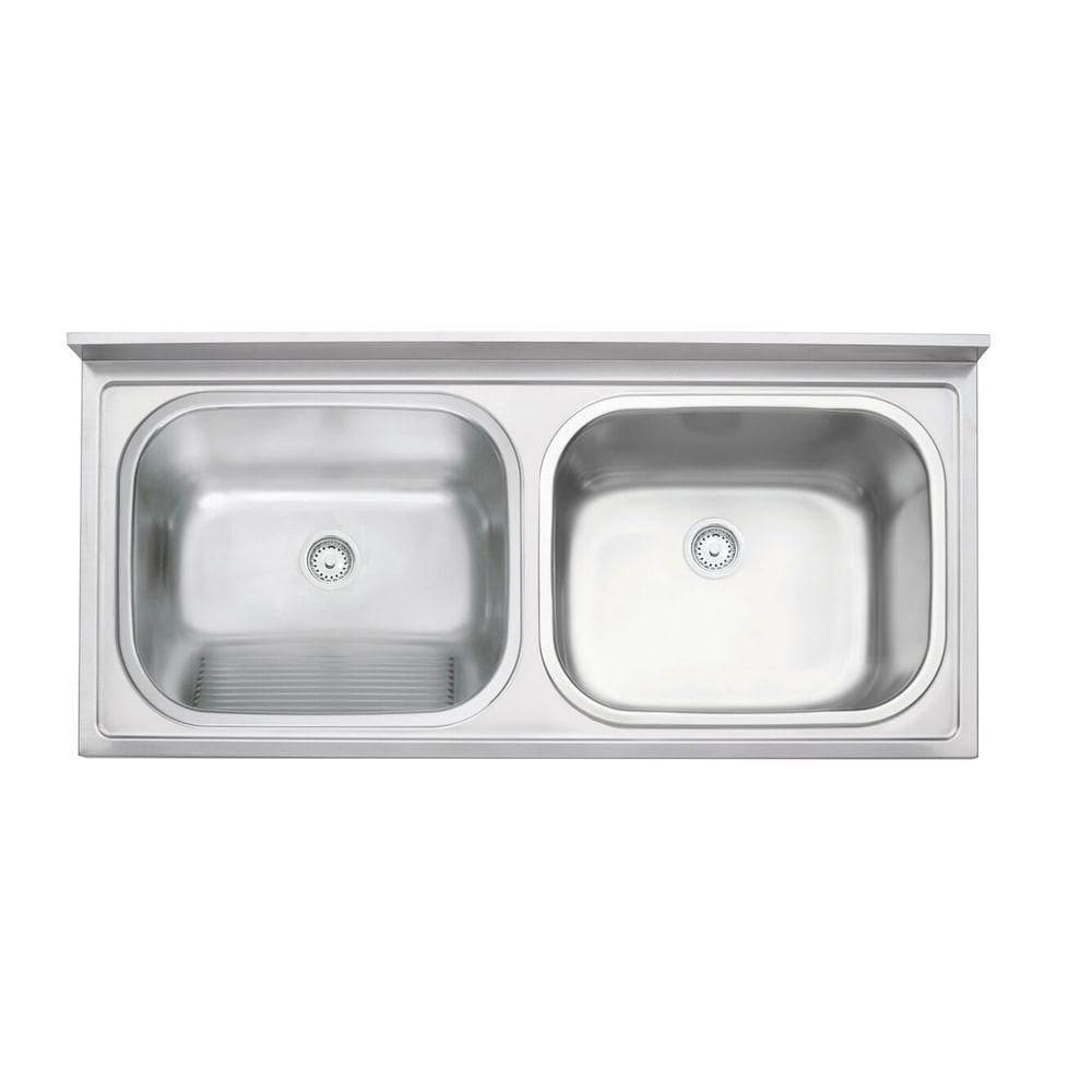 Tanque Duplo De Apoio Tramontina Hera Duo Plus 2c 34 + 37 L Em Aço Inox Acetinado 120x55 Cm Com 2 Válvulas