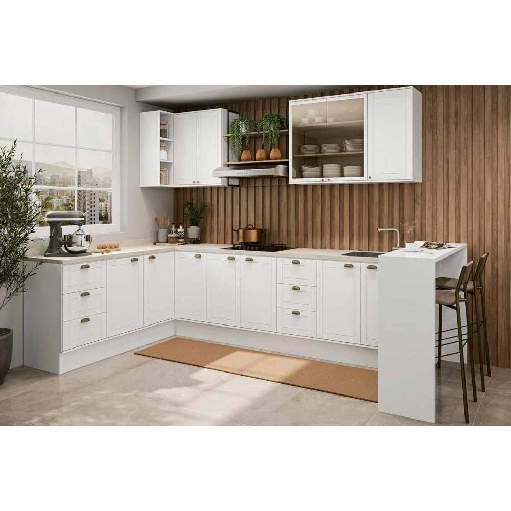 Cozinha Modulada Completa Bella 9 Peças 2aéreos+4balcões+1ilha+ 2 Complementosc9p48 Branco