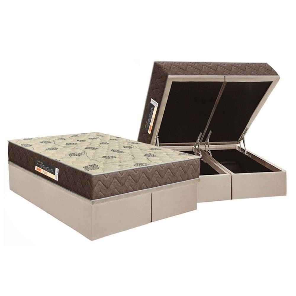 Conjunto Box Baú King: Colchão Molas Ortho D28 Livorno + Base Crc Suede Clean (193x203)