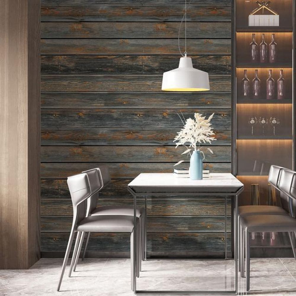 Kit 5 Rolos Papel De Parede Adesivo Tábua Rústica 3,0M