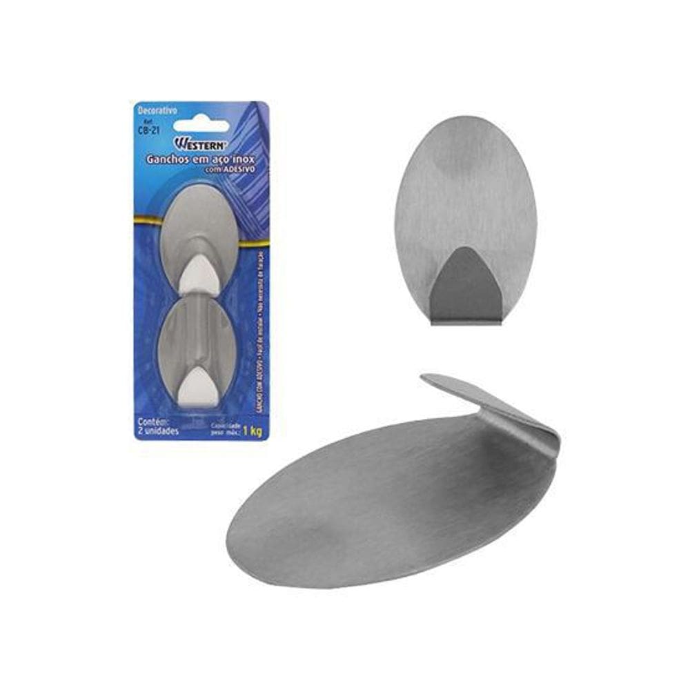 Cabide Gancho Inox Metal Oval Autoadesivo Com 2 Pecas