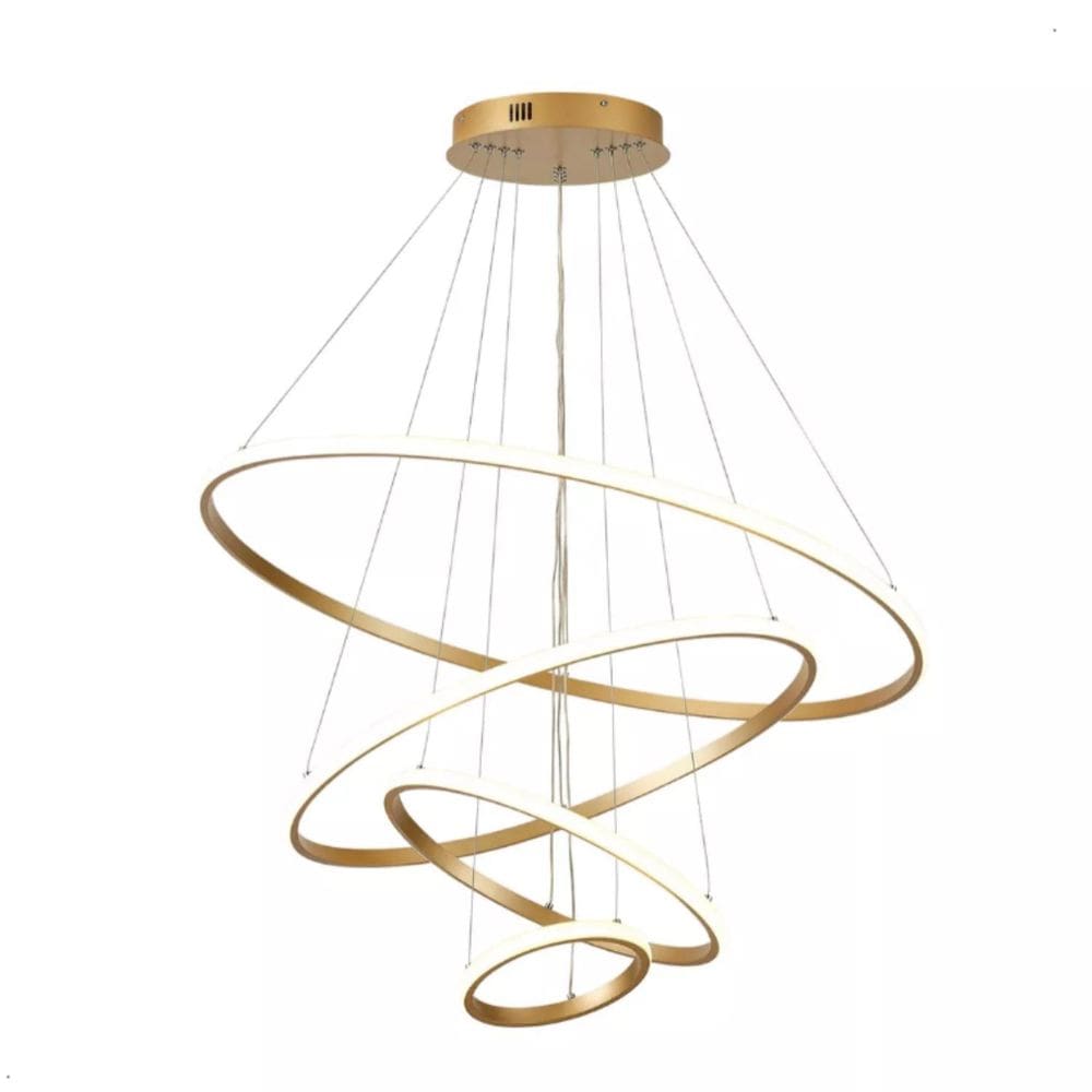 Lustre Led Pendente Anéis 4 Aros Arcos - Dourado