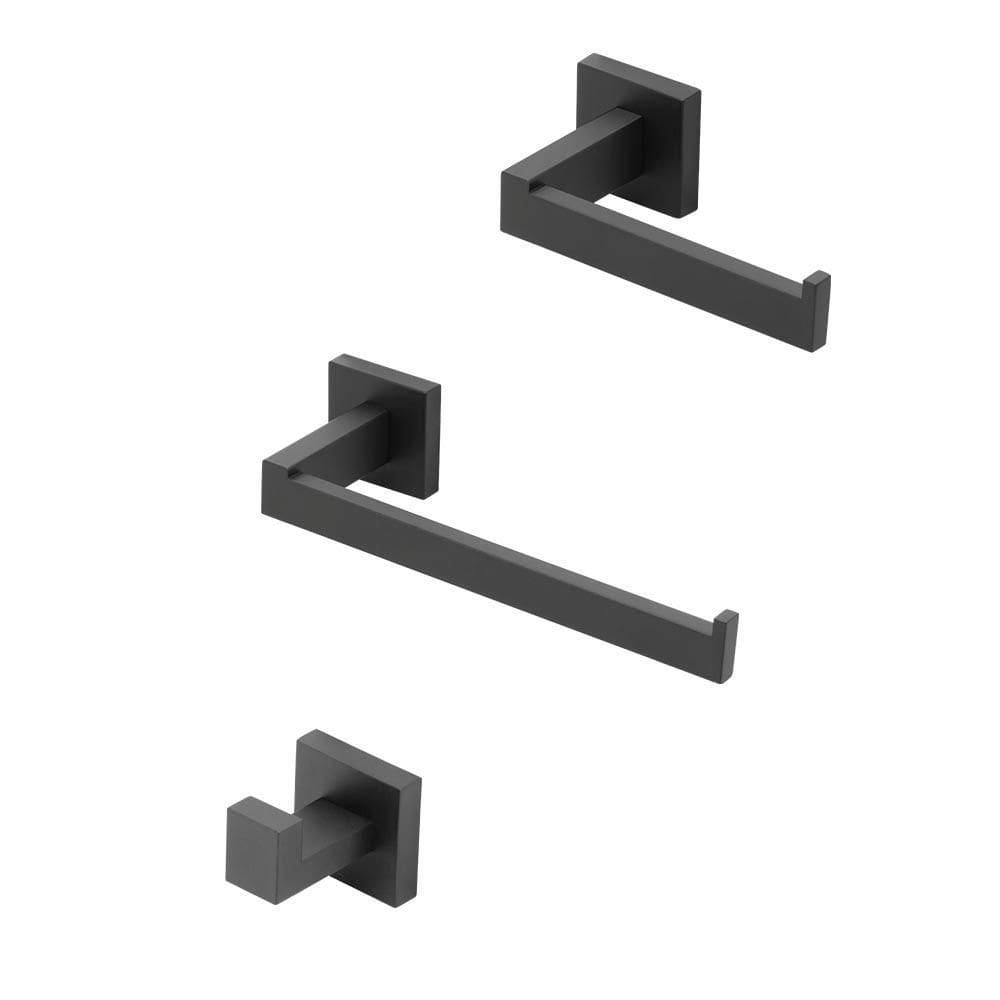 Kit Acessórios Banheiro Preto/Black Quadrado Inox 3 Peças