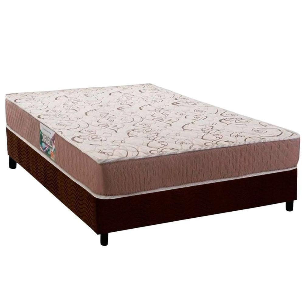 Conjunto Box Casal: Colchão Espuma Herval Compact Ag 65 - Durabilli Bordado Double Side + Base Crc Suede Brown (138x188)