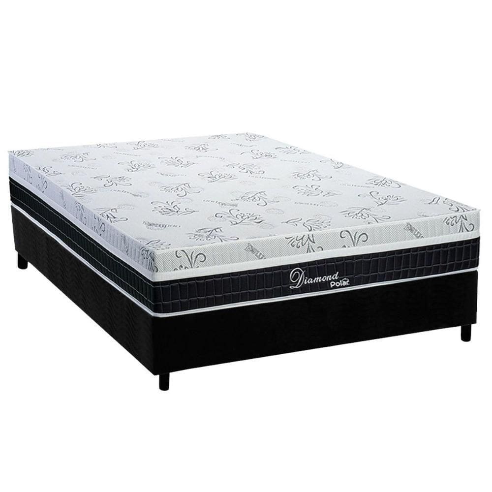 Conjunto Box Casal: Colchão Molas Polar Superlastic Diamond + Base Crc Suede Black (138x188)