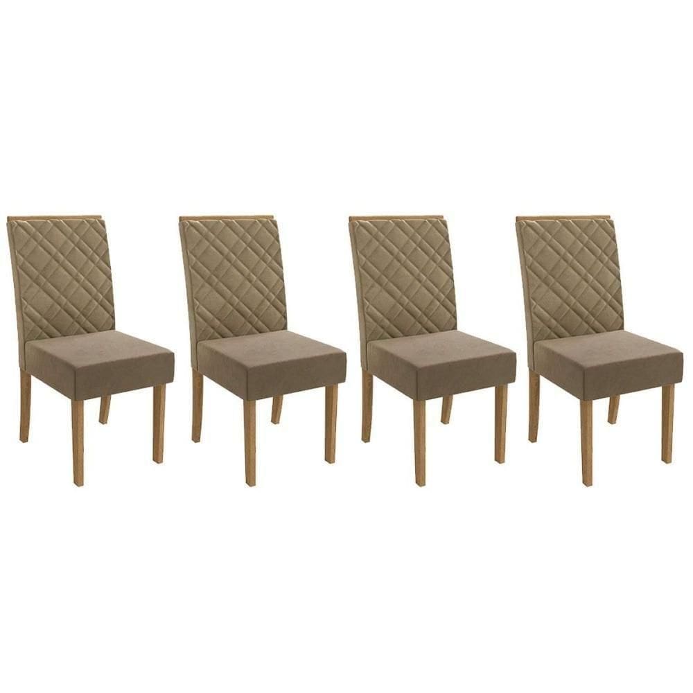 Cadeira De Cozinha 2cad149fr Kit 4 Un Freijó Suede Bege A036
