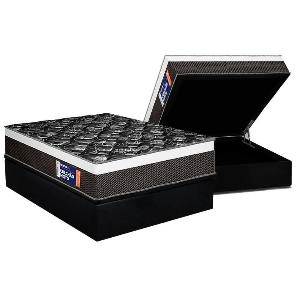 Cama Box Baú Casal: Colchão Espuma D45 Plumatex D33 Selectus + Base Crc Suede Black (138x188)
