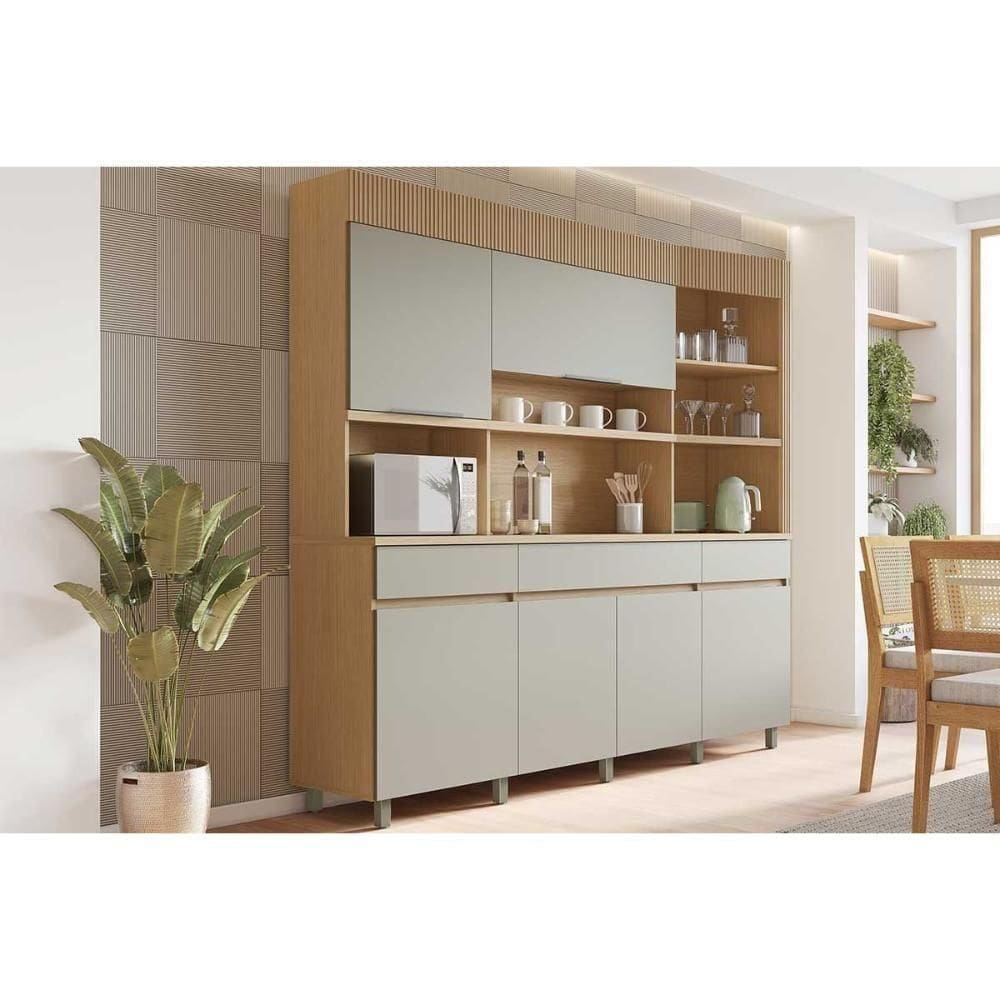 Cozinha Compacta Realeza Com 6 Portas E 3 Gavetas 220cm Carvalho Cinza
