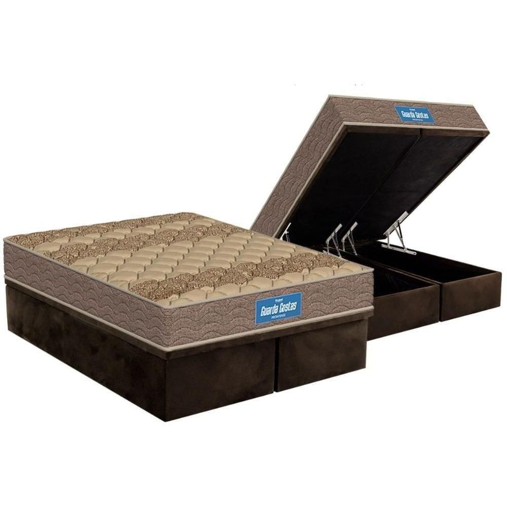Cama Box Baú King: Colchão Espuma D45 Probel D33 Guarda Costas Brown + Base Crc Suede Brown (193x203)