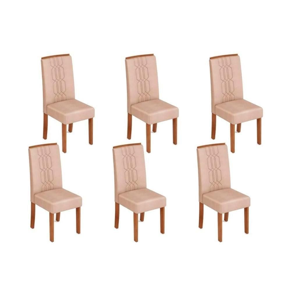 Cadeira De Cozinha Zoe Kit 6 Un Freijó Suede Creme